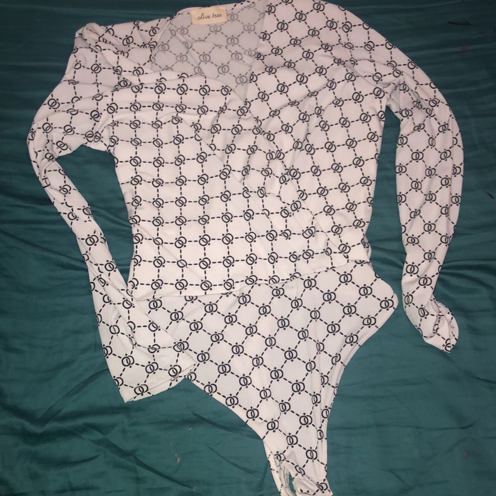 White bodysuit with black print